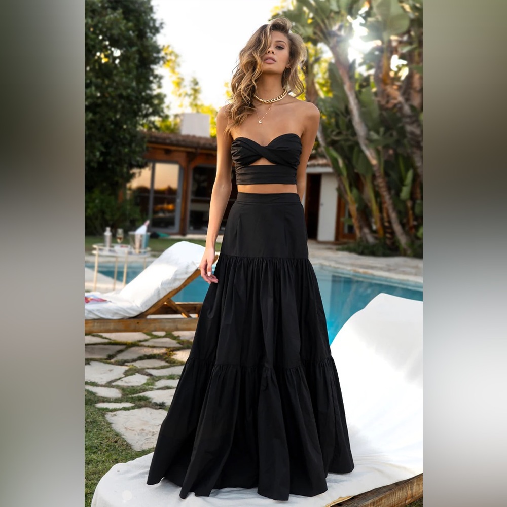 Runaway the label - 2 piece black maxi skirt/ top SET small